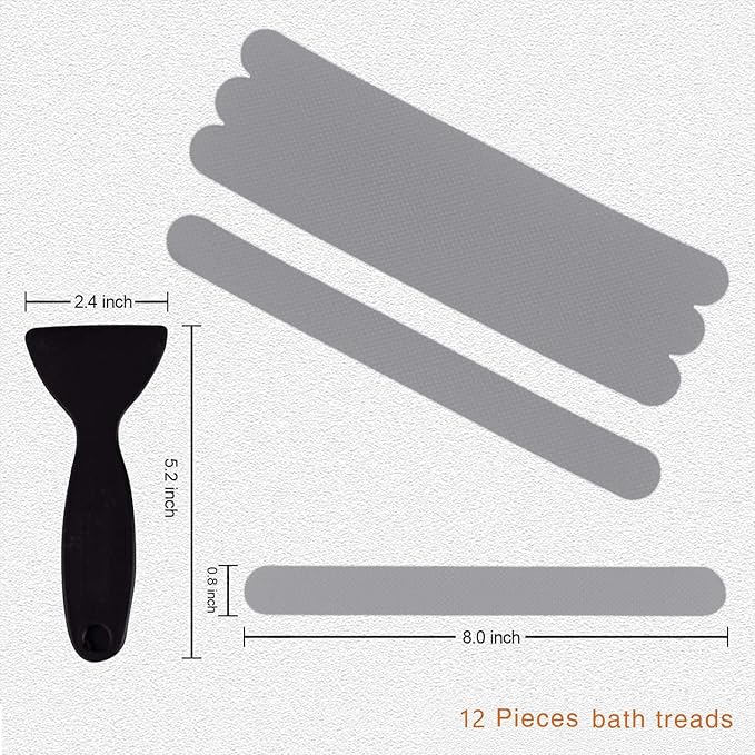 Non-Slip Bathtub Stickers,24 PCS Safety Bathroom Tubs Showers Treads Adhesive Decals Scraper (Gray)