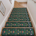 OJIA Floral Stair Treads Non Slip Stair Runners for Wooden Steps Indoor, 15PCS 8"x30" Rubber Backing Carpet Treads for Wood Stairs Staircase Step Treads for Kids & Dogs, Stair Covers, Green