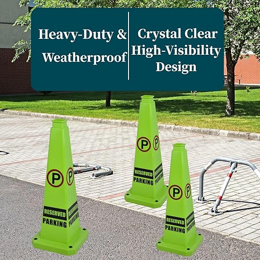 BESEA Reserved Parking Cone 6 Pack, 28" No Parking Sign Cone with Weighted Base, Green 4-Sided “ Reserved Parking” Warning Cone for Driveways Business Parking Lots Garages Indoor/Outdoor