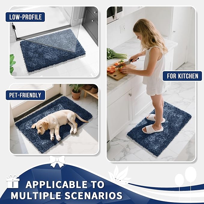 Yimobra Bathroom Rugs Sets 2 Piece, Soft Absorbent Bath Mat and U-Shaped Toilet Rug with Non Slip Backing, Luxury Shaggy Bath Mats for Bathroom, Machine Washable, 31.5"x20"+24"x20", Light Blue