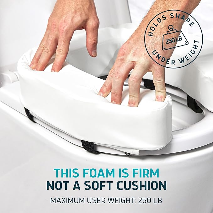 Lunderg Padded Toilet Seat Riser for Seniors - Adds 3 inches. Universal Fit - FIRM Raised Toilet Seat Cushion with High-Density Foam for Enhanced Comfort & Elevation. Post-Surgery Must have (White)