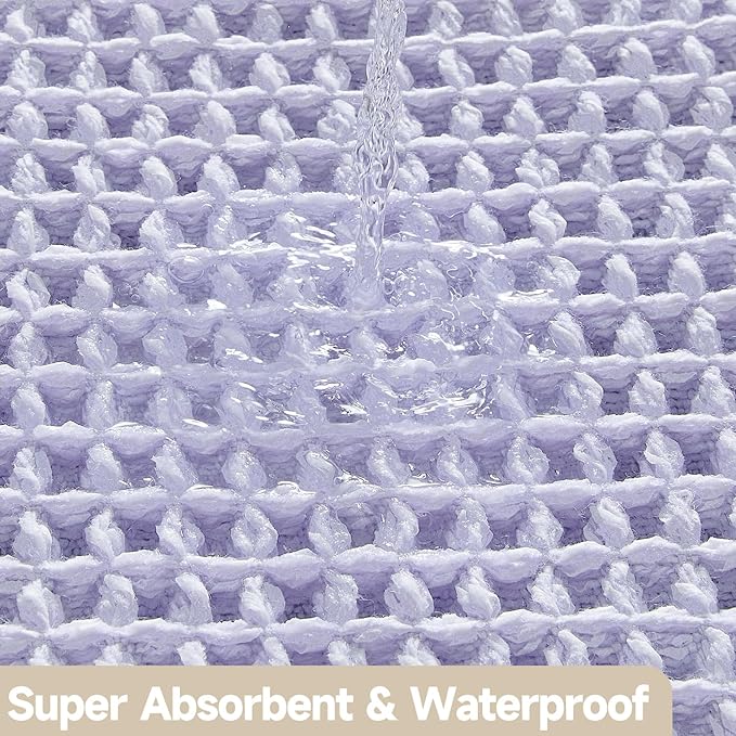 Waffle Bath Mat, Boho Bathroom Rugs Non Slip Washable Super Absorbent Quick Dry Cute Bath Mat Farmhouse Bathroom Decor, 48''x24'' Lavender Cream