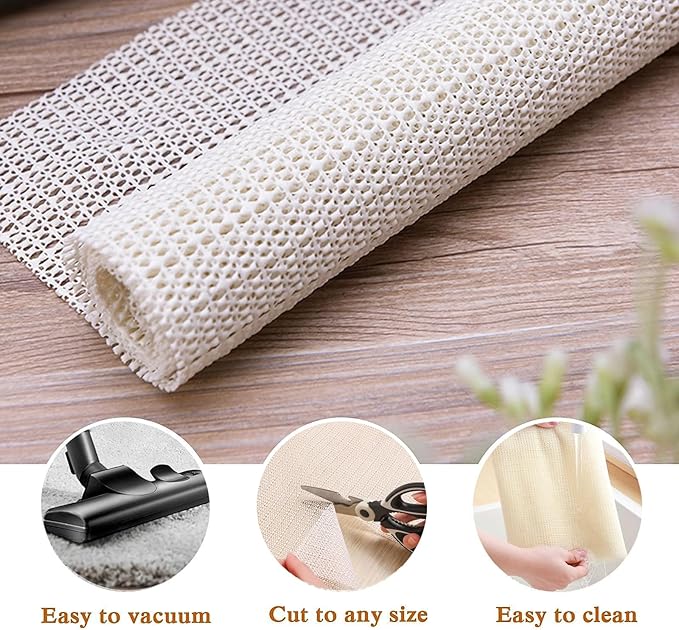 Non SlipGripper Pad for Hardwood Floors, Area Rug Pads for Tile Floor, Under Carpet Anti Skid Mat, Keep Your Rug Safe in Place,Can be Cut to Any Size (White, 79x55inch)