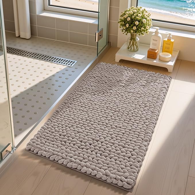 LUMI Luxury Bathroom Rug, Ultra Soft Quick Dry Bath Mat, Non-Slip Absorbent Thick Chenille Bath Rug, Cozy Braid Design Floor Mat for Bathtub, Sink, Laundry, Bedroom, Beige, 24"x36"