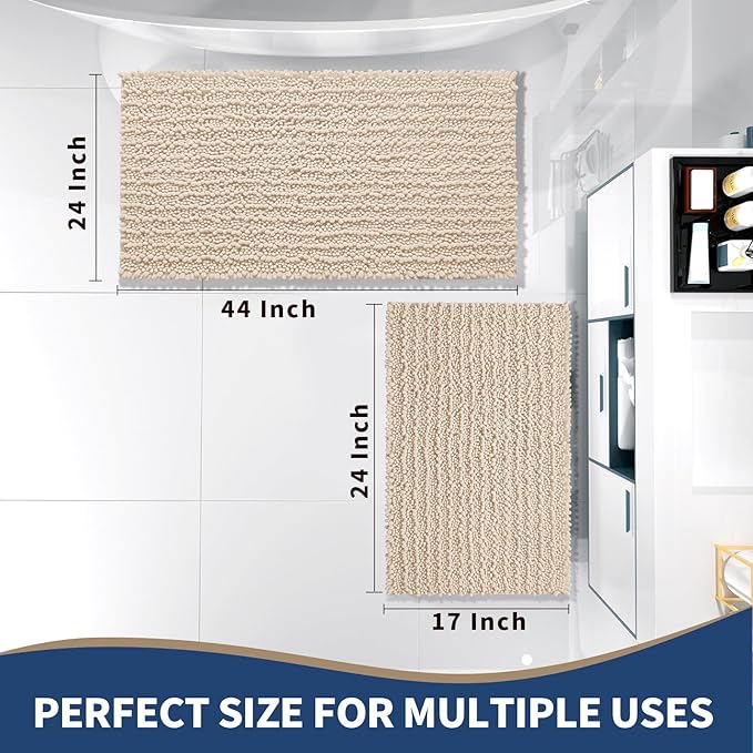 Yimobra Bathroom Rugs Sets 2 Piece - Quick Dry Extra Thick Luxury Chenille Bath Mat, Non Slip Super Absorbent for Tub Shower Sink, Machine Washable Shaggy Floor Mat, 44"x24"+24"x17" Inch, Light Brown