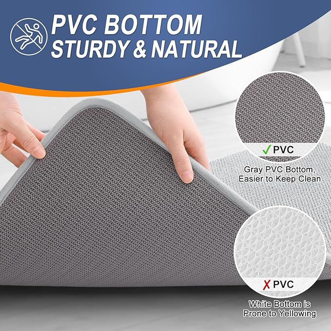 OLANLY Thick Memory Foam Bath Mat Rug 44x24, Extra Soft Absorbent Bathroom Rug, Quick Dry Bath Mats, Non-Slip, Machine Washable Carpet for Bathroom, Tub and Shower, Home Decor Accessories, Light Grey