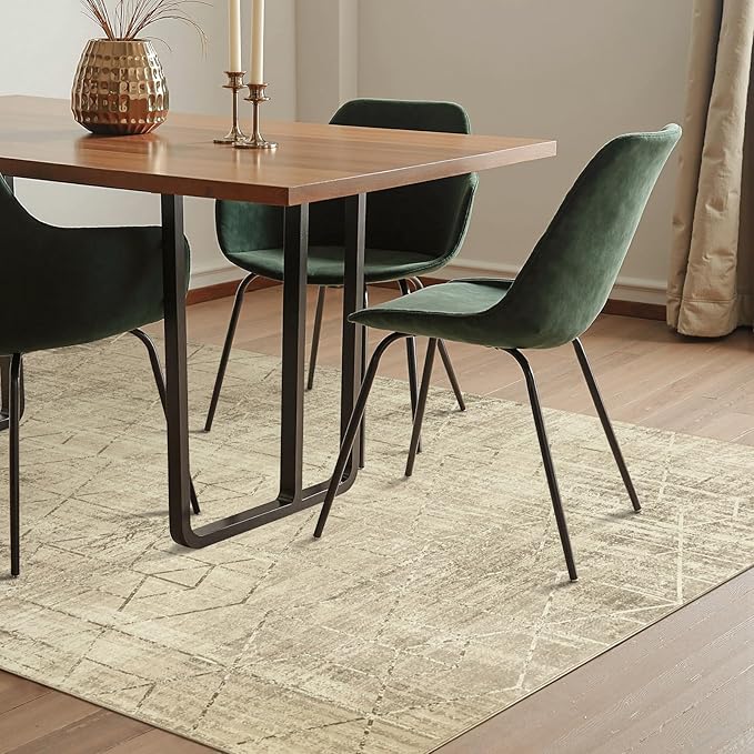 jinchan Moroccan 5x7 Area Rugs for Bedroom - Machine Washable Soft Modern Geometric Stain Resistant Non-Slip Ultra-Thin Low-Pile Faux Wool Carpet for Living Room Kitchen Dining Room (5x7ft, Taupe)