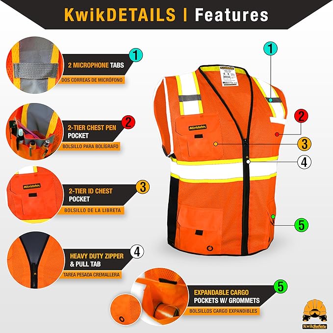 KwikSafety - Charlotte, NC - BIG KAHUNA Safety Vest [2 PACK] Class 2 ANSI OSHA Reflective Vest Durable High Visibility Vest Construction Safety Vest for Men Industrial Work Gear/Orange 2XL