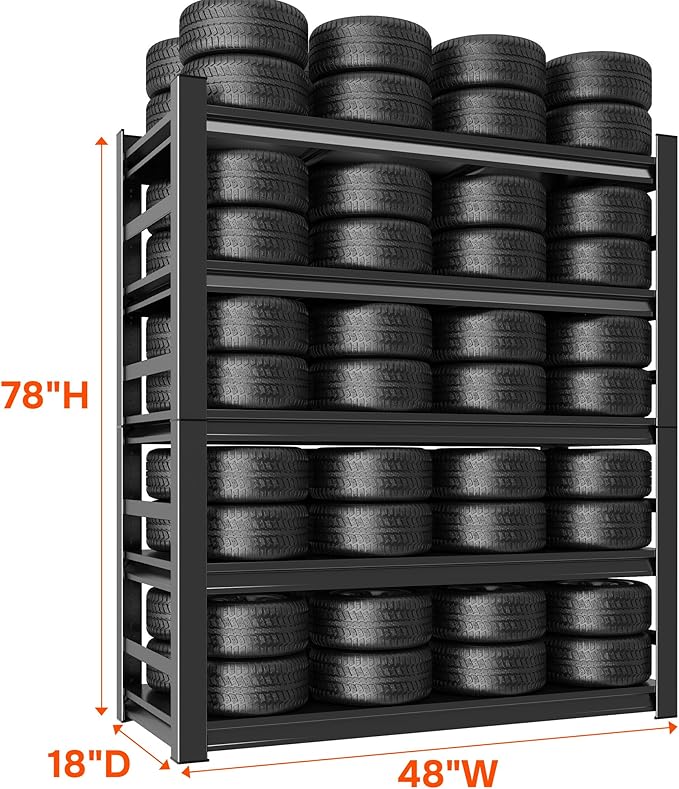 Metal Shelving 78" H x 48" W x 18.0" D, Heavy Duty Garage Shelves Series, Industrial Steel Storage Rack for Garage, Basement & Workshops, Multifunctional Utility Shelving Unit