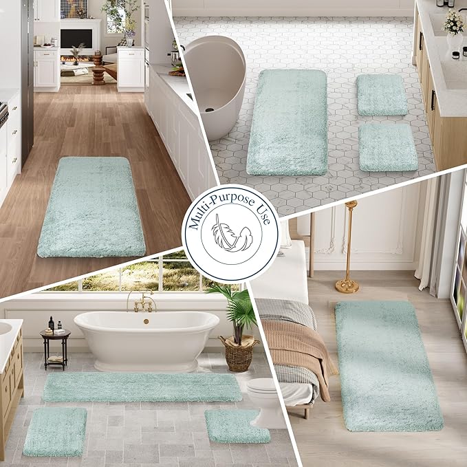 Walensee Large Bathroom Rug (24 x 36, Aqua) Extra Soft and Absorbent Shaggy Bath Mat Machine Washable Microfiber Non Slip Luxury Floor Mat