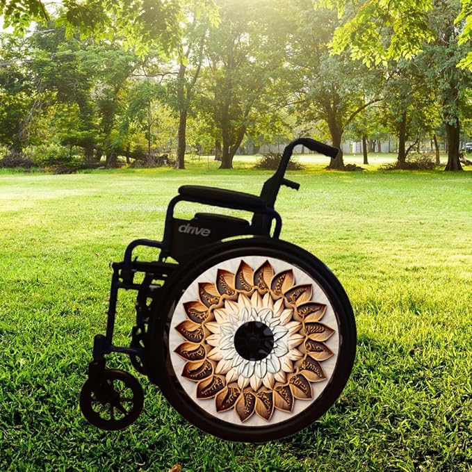 Designer Cover for Wheelchair Wheels, Waterproof, Enhances Aesthetics, Easy Install/Remove, Lightweight, (Woodland Blossom)