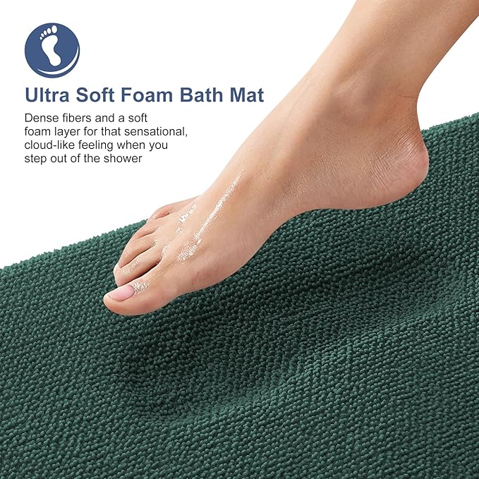 OLANLY Thick Memory Foam Bath Mat Rug 47x20, Extra Soft Absorbent Bathroom Rug, Quick Dry Bath Mats, Non-Slip, Washable Carpet for Bathroom, Tub and Shower, Home Decor Accessories, Blackish Green