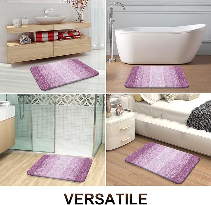 OLANLY Bathroom Rug Set 2 Piece, Soft Absorbent Microfiber Bath Rug Set, Non-Slip, Machine Wash Dry, Plush Shaggy Bath Mats for Bathroom (30"x20"+24"x16", Pinkish-Purple)