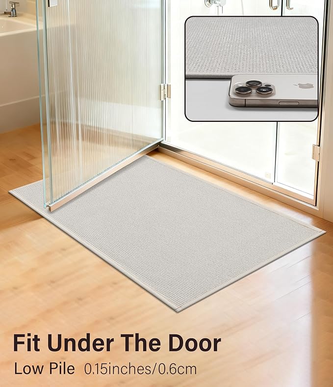 YIHOUSE Bathroom Rugs Mats Sets 3 Pieces Beige, Ultra Thin Bath Mat Absorbent Non Slip Bath Rugs for Bathroom Washable, Shower, Sink, Laundry (Beige, 3 Pieces)