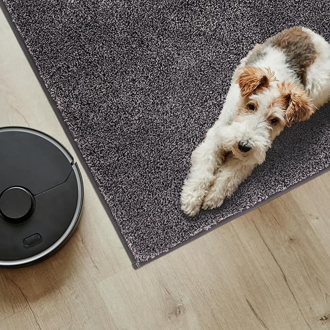 PURRUGS Easy Care Area Rug 4ft x 6ft, Non-Slip Machine Washable Entryway Rug, Dog Door Mat, Stain Resistant Accent Rug for Hallway, Living Room, Bedroom and Mudroom, Light Grey-Dark Grey