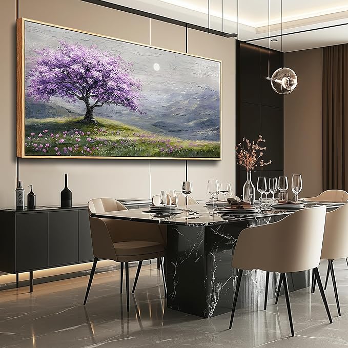 FUHAIHUA Wood Framed Canvas Wall Art For Living Room Wall Decor For Bedroom Office Wall Decoration Purple Tree Painting Farmhouse Pictures Artwork Room Aesthetic Home Decor 20x40 In