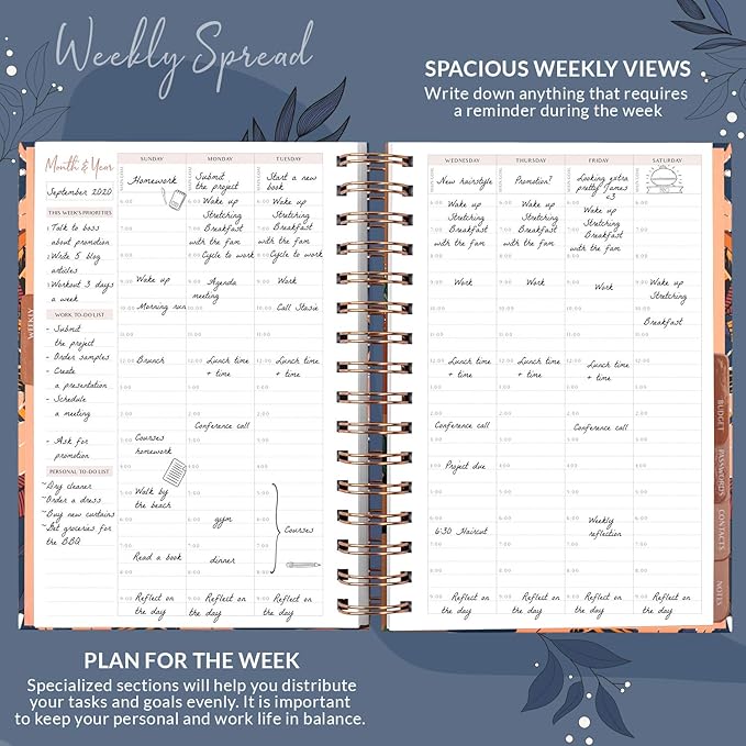 PLANBERRY Hourly Schedule Planner Premium – Undated Weekly Organizer with Time Slots & Monthly Budget – Time Management, Goal Setting, to-Do List & Habit Tracker –6.9″x8.5″(Tropical Night)