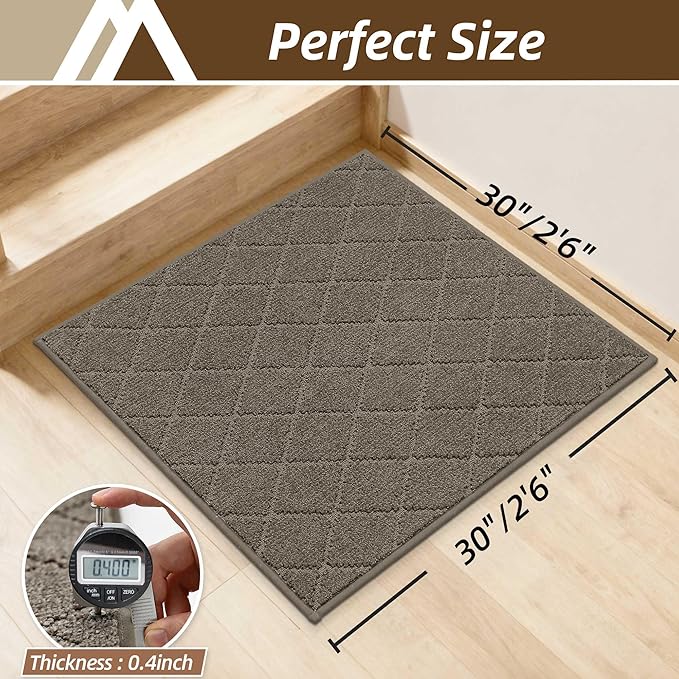 COSY HOMEER Stair Landing Rugs Non-Slip Corner Indoor Edging Stair Treads for Wooden Steps,Washable Soft Stair Landing Mat for Kids,Elder and Dogs,Polyester,TPE Backing,Light Brown,30x30inch