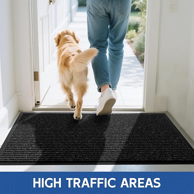 Front Door Mat, 6' x 3' Heavy Duty Indoor Outdoor Door Mat Entrance, Commercial Welcome Mats, Stain and Fade Resistant, Durable Rubber Backing, Low Profile Entry Mat for Patio, Black Stripe