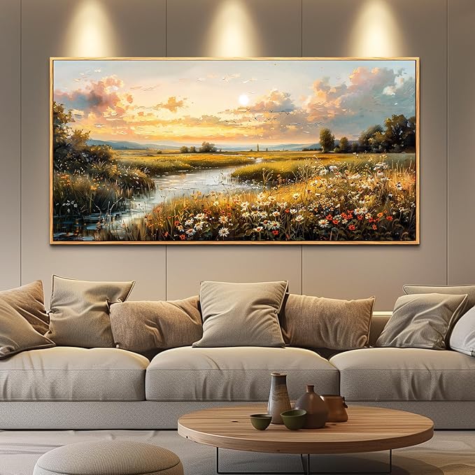FUHAIHUA Wood Framed Canvas Wall Art For Living Room Large Wall Decor For Office Bedroom Decorations Sunset Landscape Pictures Farmhouse Painting Artwork Room Wall Mural Aesthetic Home Decor 30x60 In