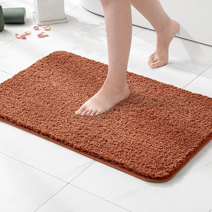 MIULEE Burnt Orange Extra Thick Non Slip Bathroom Rug Shaggy Soft Bath Mat Plush Microfiber Absorbent Water for Shower Tub Machine Washable (24x44 Inches)