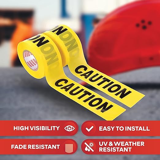 XFasten Yellow Caution Tape Roll, 3 in x 1000 ft, Thick and Durable Yellow Safety Tape for Barricades, Construction, Warning, and Hazard Areas – Easy to Loop, Weatherproof, and Fading-Resistant