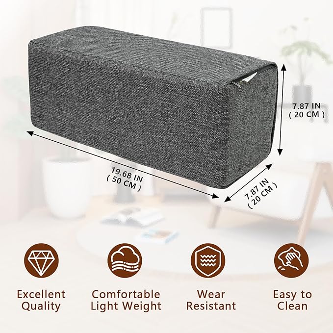 2 Pack Couch Arm Rest Pillow, 8''x8''x20'' Linen Cover, High Density Foam Armrest Cushion, Removable & Washable Elbow Support for Sofa, Bed, and Armchair (Dark Grey)