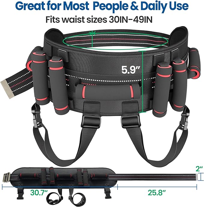Aliseniors Gait Belt Transfer Belt, Gait Belt with 7 Handles - Quick Release Buckle & Leg Straps, Gait Belts for Seniors, Medical Nursing Patient Safety Belt Lift Strap for Physical Therapy
