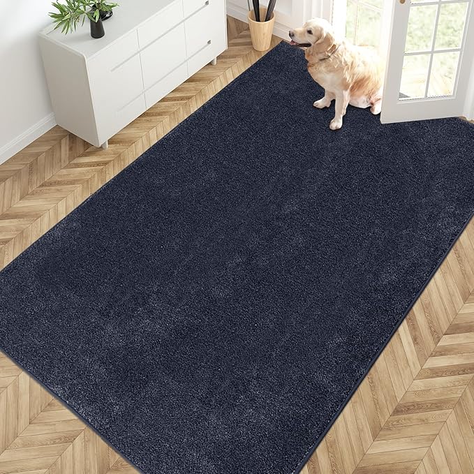 PURRUGS Easy Care Area Rug 4.5ft x 7ft, Non-Slip Washable Entryway Rug, Dog Door Mat, Stain Resistant Accent Rug for Hallway, Living Room, Bedroom and Mudroom, Navy Blue