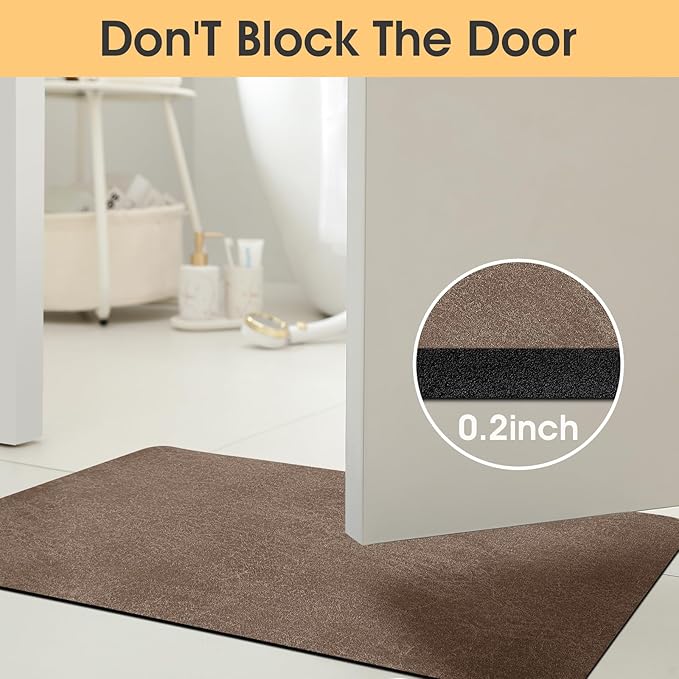 Ultra Thin Bath Mat, Upgrade Backing Non Slip Thin Bath Mats Fit Under Door, Quick Dry Ultra Absorbent Bathroom Rugs, Machine Washable Bath Rugs for Bathroom, Bathtub & Kitchen, Brown/Marble/32"x20"