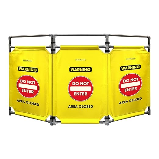 Essentially Yours "Do Not Enter Foldable Safety Barricade | High Visibility Yellow 3 Foot Portable Safety Barrier with Heavy Duty PVC Frame