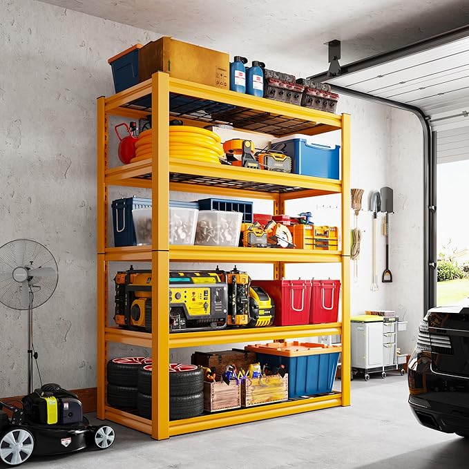 REIBII Storage Shelves, 40''W Garage Shelving, Heavy Duty Metal Shelving 2000LBS, Metal Shelves 5 Tier Industrial Shelf for Kitchen Pantry Warehouse Basement 72" H x 40''W x 17.8''D, Yellow