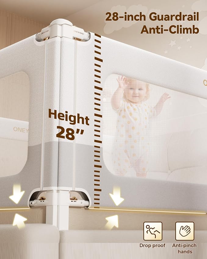 Baby Bed Rail Guard for Toddlers, Reinforced 39in Toddler Bed Rails for Twin Bed with Height Adjustable, Extral Tall Child Safety Side Railing Guards/Bedrail for Kids, White/Grey, 1 Side 39" Lx28 H