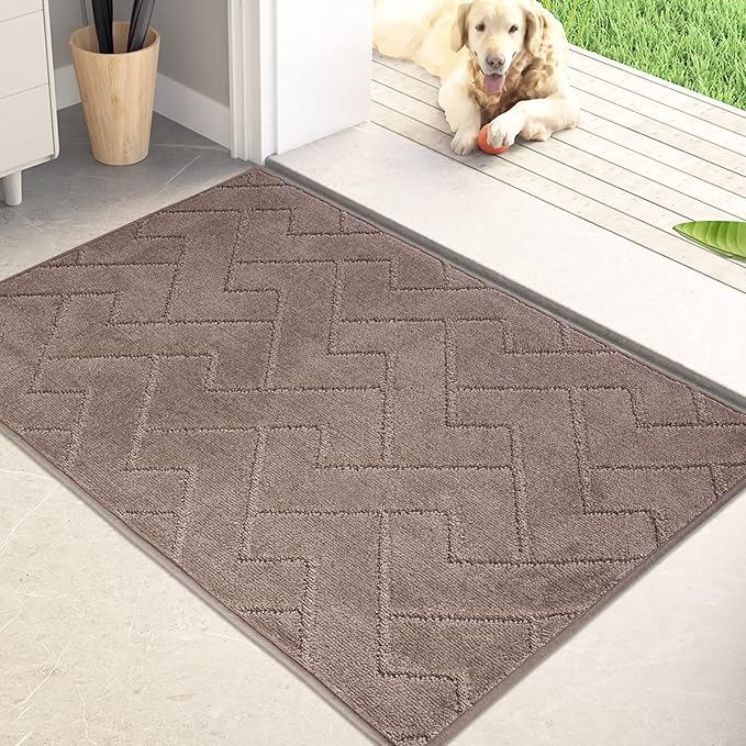 PURRUGS Dirt Trapping Door Mat 20" x 31.5", Non-Slip Machine Washable Entry Rug, Shoe Scraper, Dog Doormat, Super Absorbent Welcome Mat for Front & Back Door, Muddy Wet Shoes & Paws, Grayish Brown