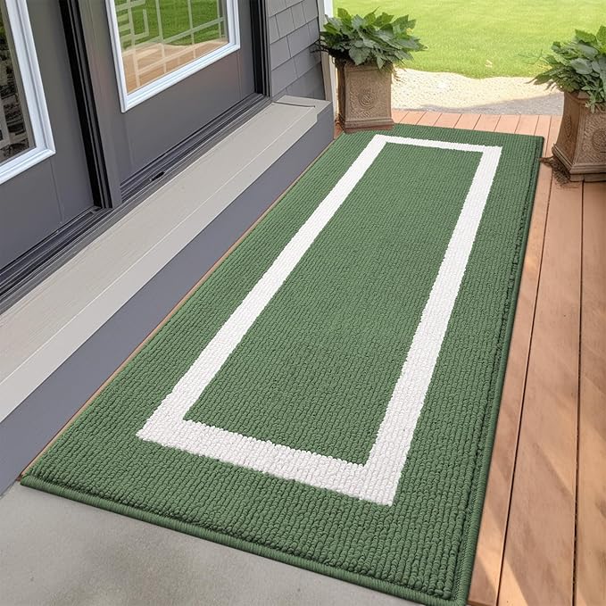 OLANLY Indoor Door Mat, 59x20, Non-Slip Absorbent Resist Dirt Entrance Mat, Washable Low-Profile Inside Entry Doormats for Entryway, Green