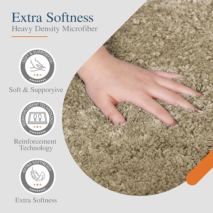 Walensee Contour Rug (20x24, Sand) Non Slip Bath Mat for Bathroom - Water Absorbent Soft Microfiber Shaggy Mat - Machine Washable - U Shape Toilet Rug