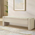 55" Modern Upholstered Storage Bench with Tufted Seat, Fabric Ottoman Bench for Bedroom, Entryway, or Living Room, Soft Close Hinge,Linen