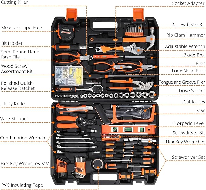 236 Piece Tool Set, Socket Wrench General Home/Auto Repair Tool Kit, Combination Package Mixed Tool Set Hand Tool Kit with Plastic Toolbox Storage Case