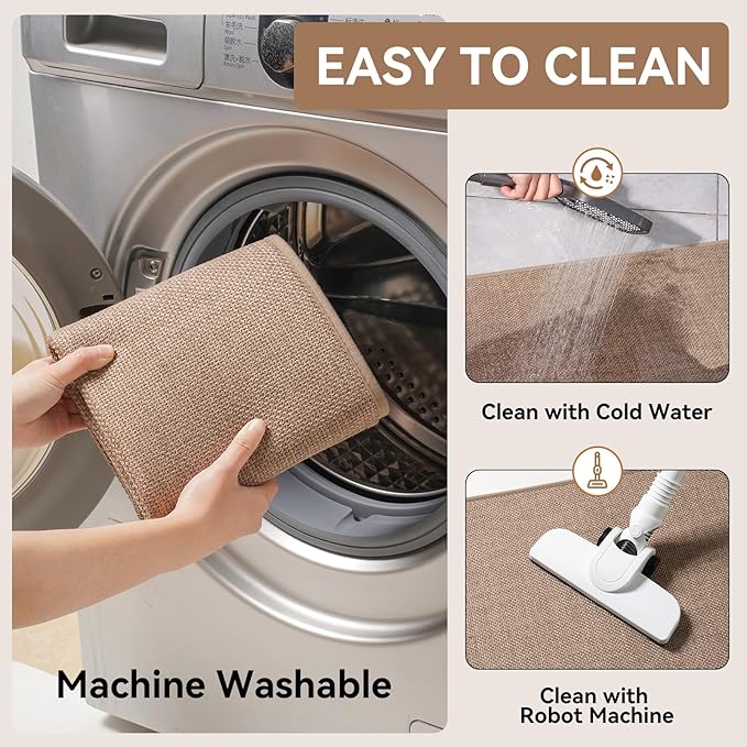 Kitchen Mat Kitchen Rugs Sets of 2 PCS Non Slip Washable, Linen-Like 0.3" Thick Cushioned Absorbent Kitchen Mats for Floor, Mild Anti-Fatigue Sink Laundry Standing Mat, Brown 17"x30"+17"x47"