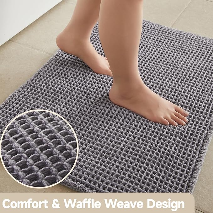 Waffle Bath Mat, Boho Bathroom Rugs Non Slip Washable Super Absorbent Quick Dry Bath Mat Farmhouse Bathroom Decor, 48"x24" Grey