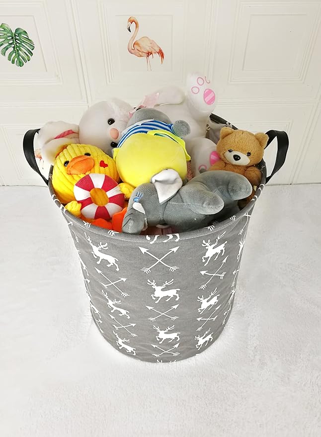 19.7 Inch Round Laundry Clothes Hamper Laundry Basket with Handles,Storage Organizer Bins Laundry Gift Basket for Room, Bedroom Decor (Deer)