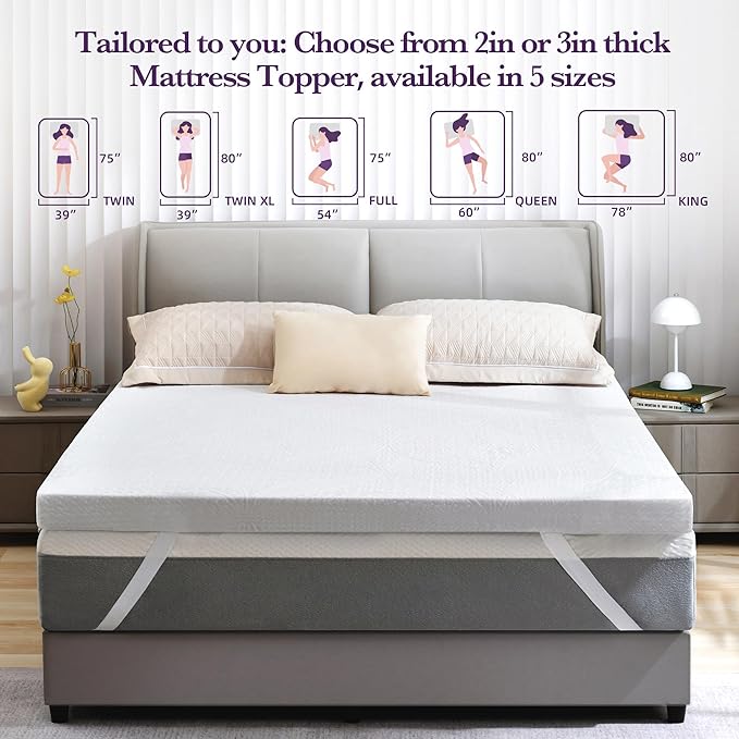 SINWEEK 3 Inch Gel Memory Foam Mattress Topper with Cooling Cover Ventilated Soft Mattress Pad, Bed Topper, CertiPUR-US Certified, King Size