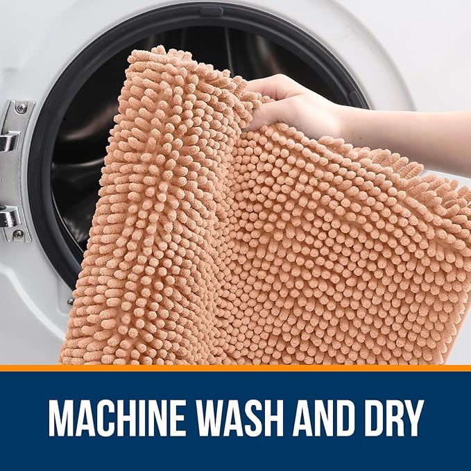 OLANLY Bathroom Rugs 36x24, Extra Soft Absorbent Chenille Bath Rugs, Rubber Backing Quick Dry, Machine Washable Bath Mats for Bathroom Floor, Tub and Shower, Home Decor Accessories, Peach