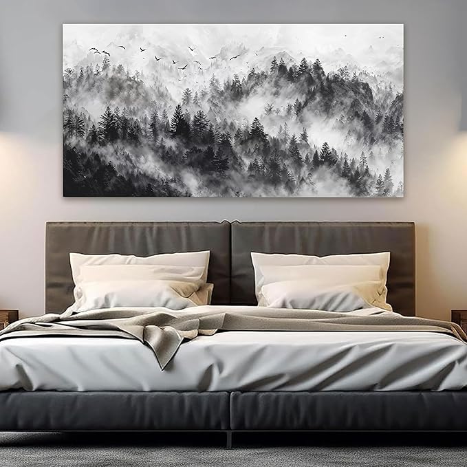 YISXINOAG Abstract Wall Art Modern Canvas Wall Art Mountain Canvas Art Wall Decor Modern Home Decor Black and White Mountain Landscape Abstract Artwork for Bedroom Ready to Hang Size 24"X48"