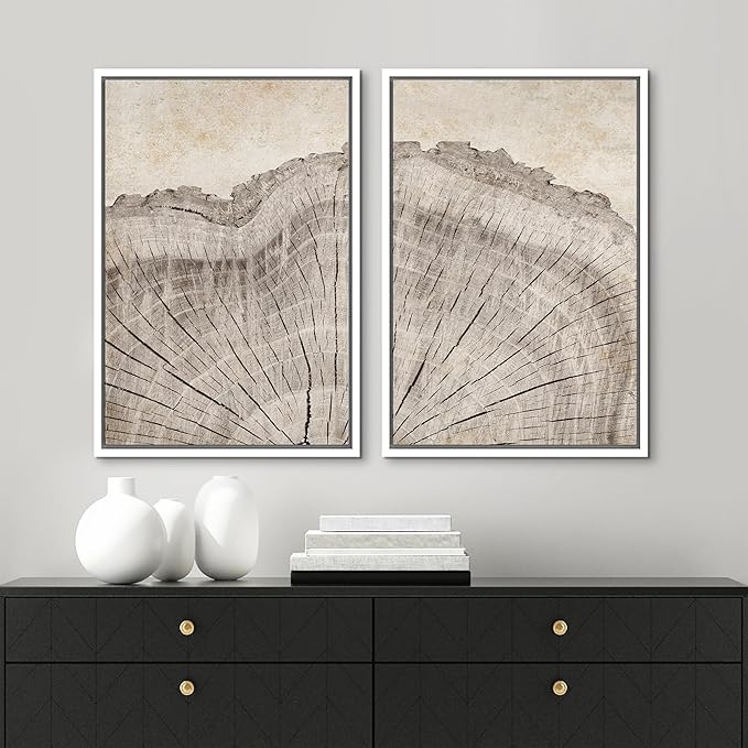 MUDECOR Framed Canvas Print Wall Art Oak Wood Tree Rings Nature Illustration Modern Art Decorative Multicolor Geometric Minimal for Bedroom - 24"x36"x2 White