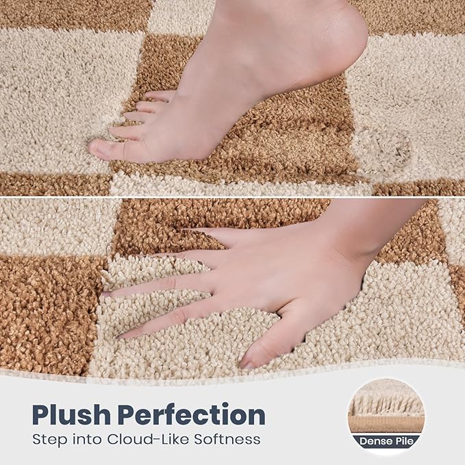 PURRUGS Bathroom Rug Non-Slip Machine Washable 24" x 36", Super Absorbent and Quick-Dry Bath Mat, Extra Soft and Plush Bath Rug for Shower, Bathtub and Sink, Beige & Grayish Brown