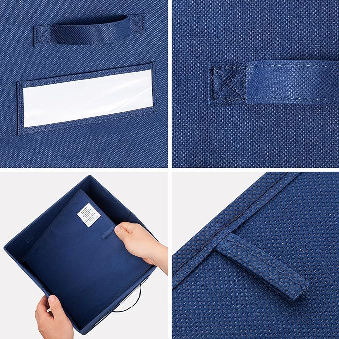 artsdi Fabric storage cubes (Set of 8) 11 Inch Cube Storage Bin, Cube storage with 8 Labels Window Cards & a Pen, Foldable cube organizer bins,11x11 Storage bin, Cubby Organizer Boxes, Navy Blue