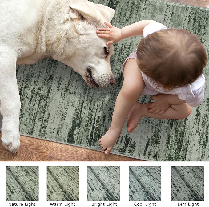 Modern Abstract Entryway Rug Indoor 2x3 Washable Rug Non-Slip Soft Small Area Rug Forest Green Kitchen Mats Thin Print Faux Wool Floor Carpet Throw Rugs for Entrance Bedroom