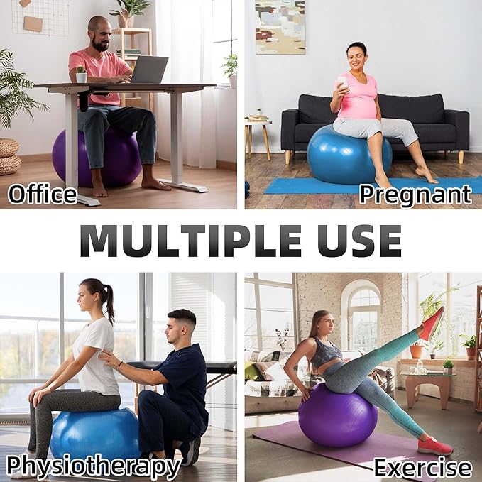 Anti-Burst Exercise Ball,Yoga Ball Chair with Pump Device,Non-Slip Matte Pilates Ball,Balance Ball for Stretching Core Yoga Pilates Birthing Pregnancy Stability Gym Workout Training