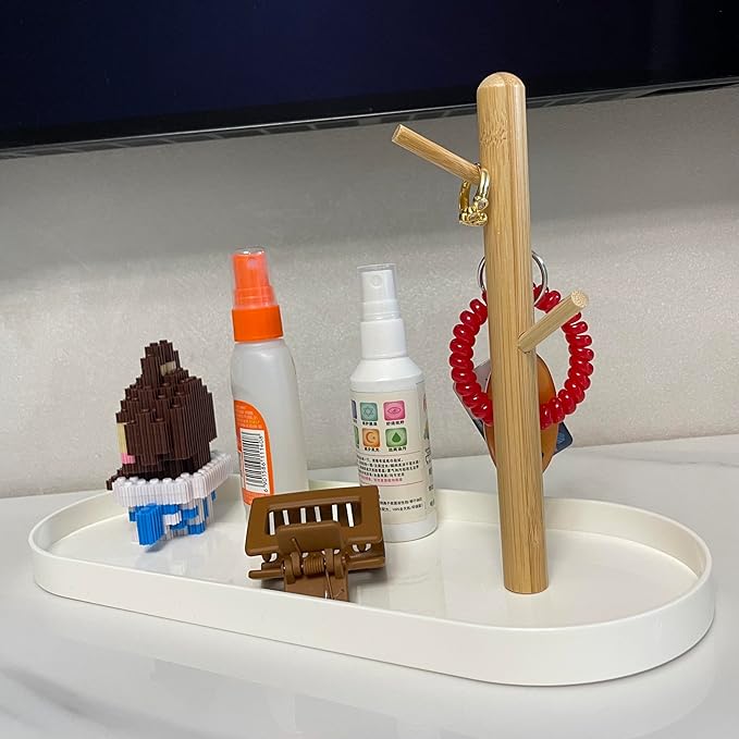 Key Tray for Entryway Table, Catchall Tray Organizer with 3 Tiers Wood Rack for Keys, Bracelets, Watches, Jewelry, Phone (Stadium)